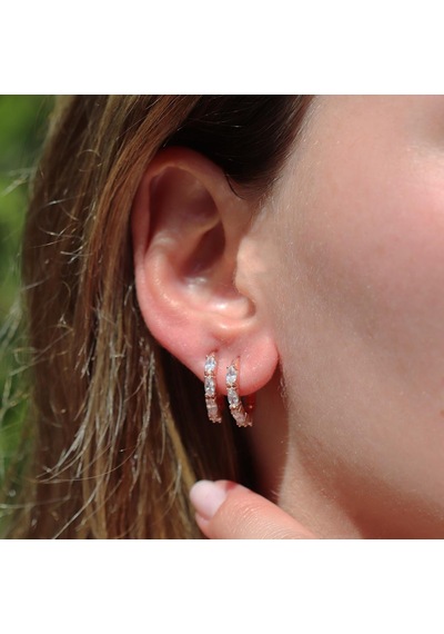 Zirkon Taşlı Rose Gold Kaplama Gümüş Halka Küpe Gümüş