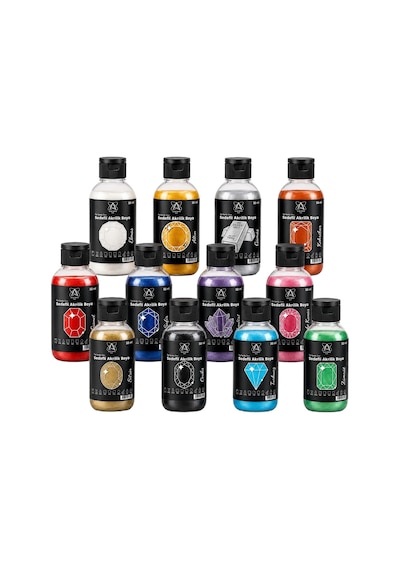 Sedefli Akrilik Boya Set - 50 Ml X 12 Çok Renkli