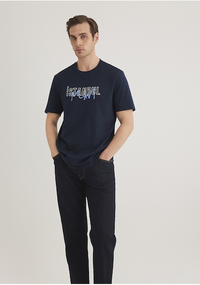 Mavi İstanbul Baskılı Lacivert Erkek T-shirt M067114-34319 Lacivert