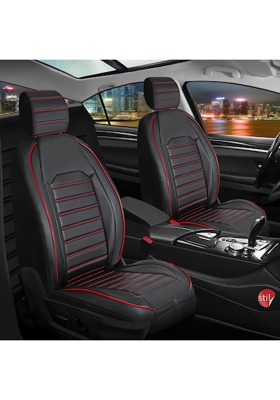 Ford Focus 1 Hatchback Deri Oto Koltuk Kılıfı Ön Arka Set Siyah Kırmızı  Seri Şhn