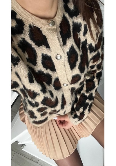 Leopar Desen Şardonlu Hırka Leopar