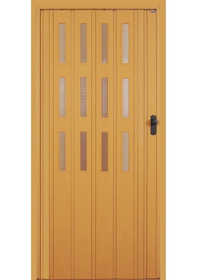 3 Sıra Camlı Akordeon Kapı, Meşe Ahşap Desenli, 87x215 Cm