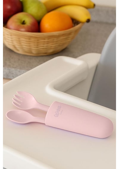 Wee Baby Saklama Kutulu Çatal Kaşık Seti - Pembe