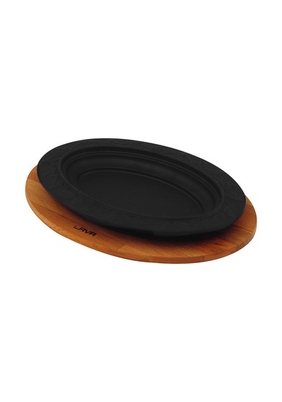 Lava Döküm Oval Döner. Kebap Tabağı. Ahşap Altlıklı. Ölçü 28x20cm