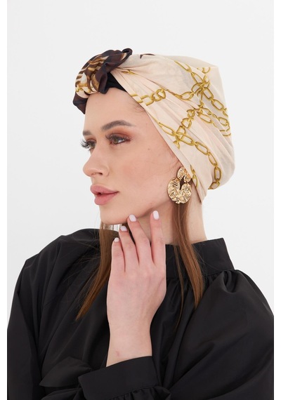 Hürrem Bone Bej Pratik Hazır Geçmeli Tesettür Bone Kesik Elyaf Retro Desenli 2409 12 Bej Hürrem Bone Bej Pratik Hazır Geçmeli Tesettür Bone Kesik Elyaf Retro Desenli 2409 12 Bej