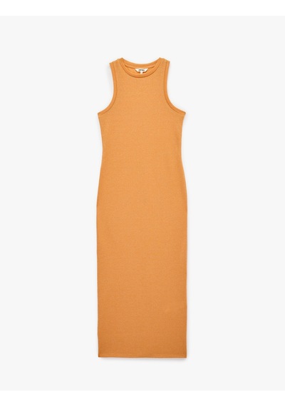 Koton Slim Fit Kolsuz Bisiklet Yaka Parıltılı Kalem Elbise Turuncu 6sak80002uk