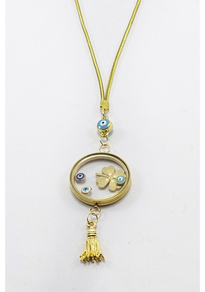 Püsküllü Gold Renkli Nazarlı Çelik Çerçeveli Yoncalı Açılabilir F