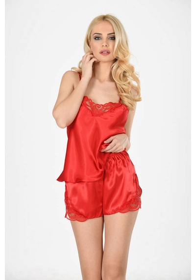 Sistina Kırmızı - 321 - Saten Babydoll Şortlu Takım - 282 - - Concepta - Beden L/xl