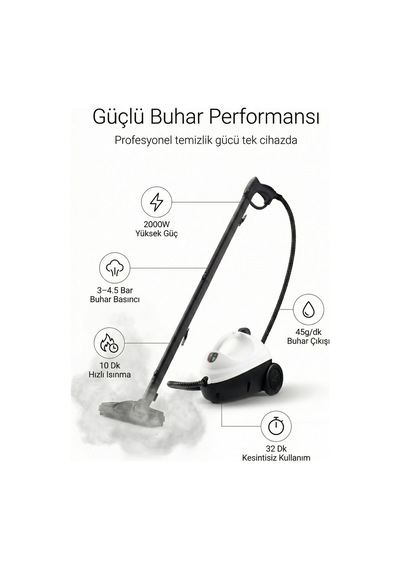 4berry 2000 W Profesyonel Buharlı Temizleyici 4.5 Bar Basınçlı Çok Amaçlı Temizlik Makinesi