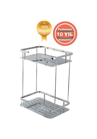 Çelik Banyo Paslanmaz Pirinç Lidya Iki'li 15x22 Cm Şampuanlık Süngerlik Köşeliği Duş Banyo Rafı Krom