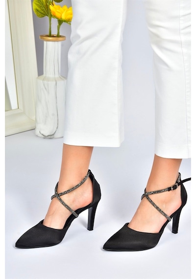 Fox Shoes Siyah Saten Kumaş Sivri Burun Kadın Topuklu Ayakkabı M246066704 Siyah