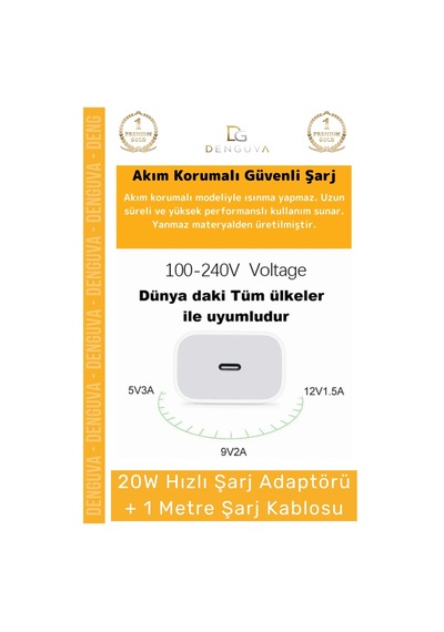 Şarjaleti Apple iPhone Uyumlu 20w Usbc Hızlı Şarj Adaptörü Lightning Kablo Akım Korumalı Seti 14 15 Plus Pro
