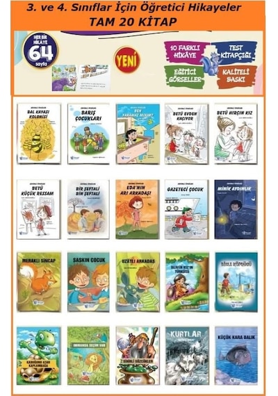 2. Ve 3. Sınıflar İçin Öğretici Hikayeler 20 Kitap Set Sevimli - Öğretici