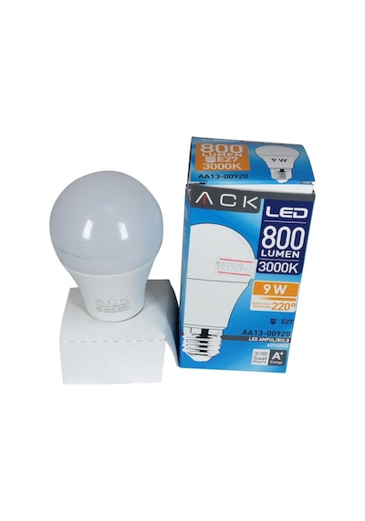 Ack Ampul Led 220Vac 9W Beyaz Cam 675Lm Gün Işığı 3000K E27 Aa13-