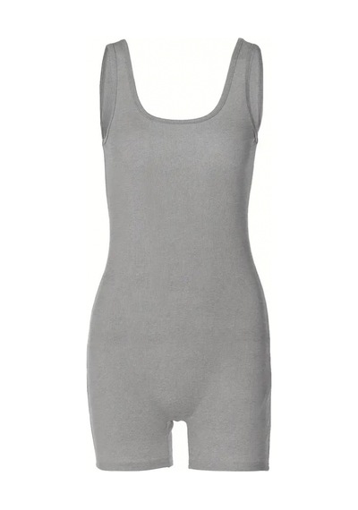 Soonaksesuar Kadın Kalın Askılı Bodycon Tulum Gri