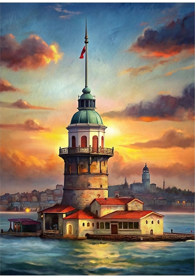 İstanbul Kız Kulesi Dekoratif Mdf Tablo 35cm X50cm