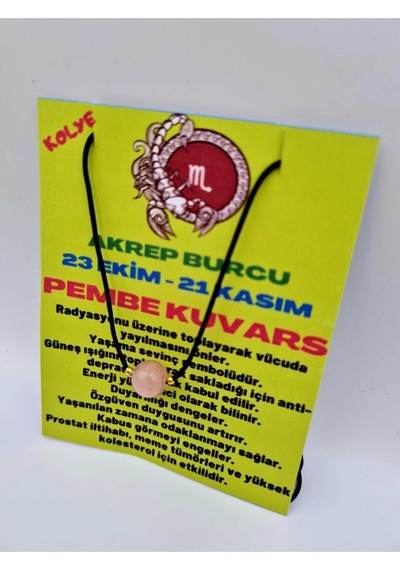 Sertifikalı Akrep Burcu Pembe Kuvars Taşı Doğal Taş Kolye Çok REnkli