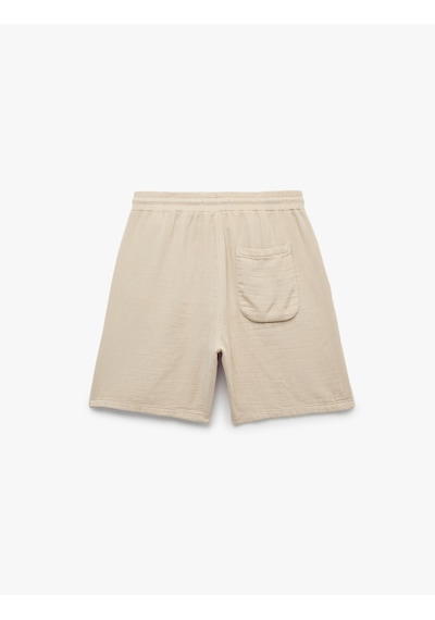 Koton Beli Bağcıklı Cepli Regular Fit Pamuklu Müslin Bermuda Şort Bej 7wam40043hw Ekru