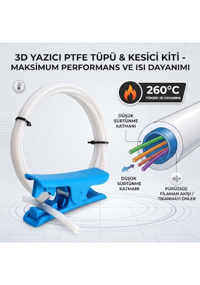 3dsway Ptfe Bowden Boru 1.75mm Id 2mm Od 4mm Beyaz 1 Metre Kesici Kiti 3d Yazıcı Ekstruder Teflon Filament Besleme Hattı
