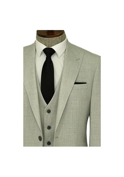 Wessi Tek Düğmeli Slim Fit Gri Yelekli Erkek Takım Elbise Gri