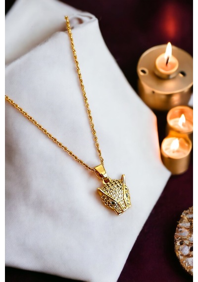 Qupa Store Yeşil Gözlü Kaplan Tasarım Gold Çelik Set Altın