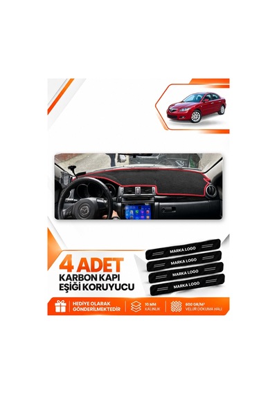 Mazda 3 2003-2009 Uyumlu Ön Torpido Koruma Koruyucu Kılıfı Halısı Örtüsü - Siyah Kırmızı