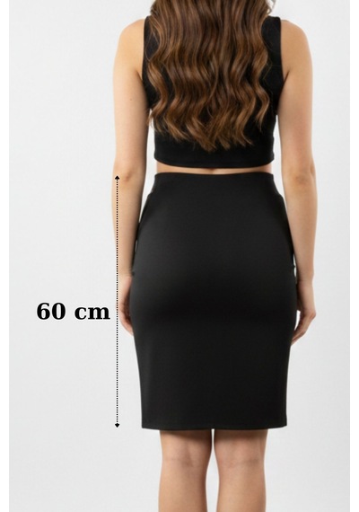 Sermoda Kalem Etek - Bel Lastikli Slim Fit Midi Kalem Etek Ks Siyah Us Siyah