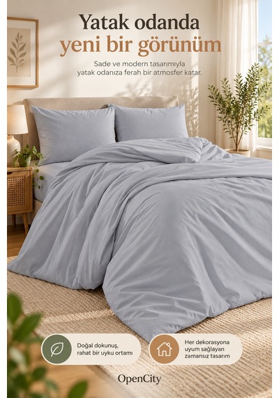 Çift Kişilik Gri Nevresim Takımı 4 Parça Düz Renk 180x220 Nevresim 180x240 Çarşaf 2 Yastık Kılıfı Ev