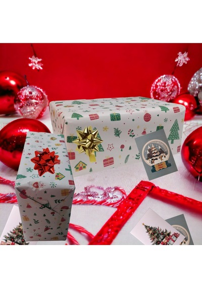 İtalyan Hediye Paketleme Kağıdı, Çam Ev Çiçek Desenli Ambalaj Kağ