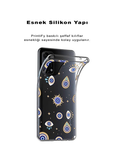 Realme 8 İle Uyumlu 1mm Slim Fit Nazar Boncuğu 5 Baskılı Şeffaf Kılıf