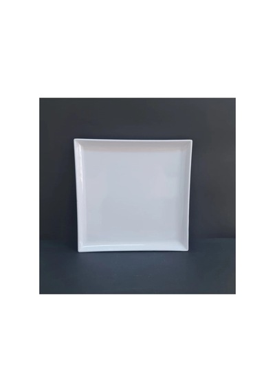 12'li Beyaz Kare Melamin Sunum Tabağı 30x30 Cm Meze, Tatlı, Ana Yemek İçin Beyaz