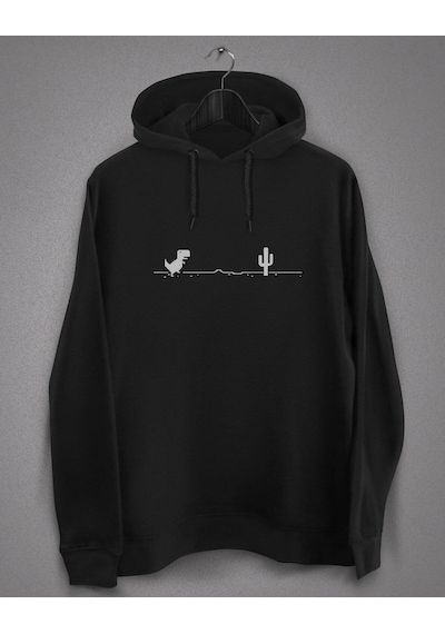 Startmore Unisex Siyah Internetsiz Dinozor Baskılı Sweatshirt Siyah