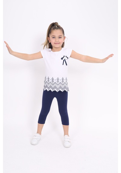 Toontoy Kids Toontoy Kız Çocuk Baskılı Göğsü Aksesuarlı Takım Beyaz