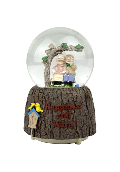 Happiness And Warm - Sevimli İhtiyar Çift Işıklı Ve Müzikli Kar Küresi