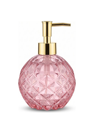 Boby Diamond Küre Cam Sıvı Sabunluk Gold Pompalı Kristal Desenli Dekoratif Banyo Ve Mutfak Dispenseri - 16 Cm X 10 Cm - 500ml - Pembe