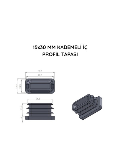 Cateksss 15x30 Mm Profil İçin Kademeli İçe Geçme Profil Tapası, Profil Kapak, Profil Tapa Beyaz - 42 Li Paket