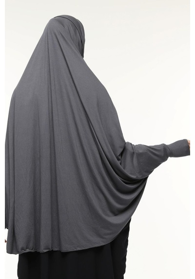 Altobeh Kollu Sufle Çarşaf Üstü Peçeli Pratik Tesettür Hijab - Nikaplı Namaz Örtüsü Füme