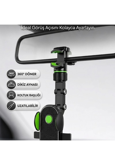 Araç İçi Dikiz Aynası Ve Koltuk Başlığı Uyumlu Ayarlanabilir Telefon Tutucu