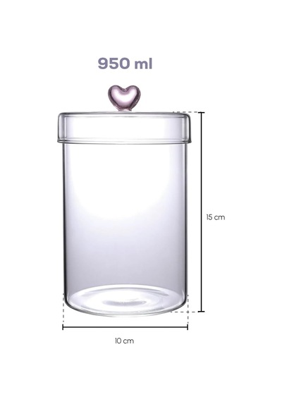 Tr Hearts 3lü 950 Ml Borosilikat Cam Kavanoz Seti Saklama Kabı Takımı 10x15 Cm Şeffaf