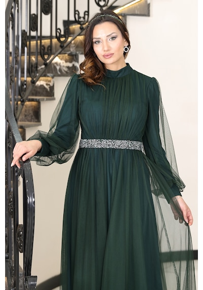 Raika Moda Alia Şık Taş Detaylı Büyük Beden Tesettür Abiye - Alya İndigo