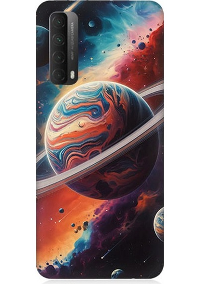Huawei P Smart 2021 Uyumlu Gezegenler Arasında Renkler Desenli Silikon Kılıf Çok Renkli