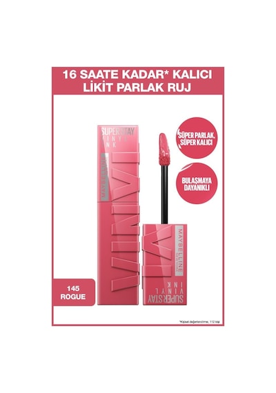 Maybelline New York Super Stay Vinyl Ink Uzun Süre Kalıcı Likit Parlak Ruj 145 Rogue