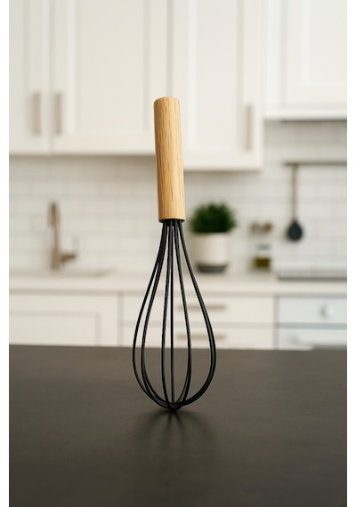 Bambu Saplı Çırpma Teli Mutfak Silikon Çırpıcı Yemek Hazırlık Çırpma Aleti Siyah 24 Cm Silikon Diğer