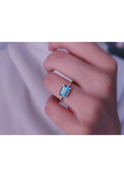 Sirius Oktagon Kesim Mavi Topaz Taşlı Nerissa Yüzük 0802r0053