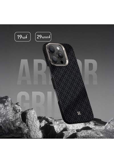 Apple Uyumlu iPhone 16 Pro Max  Kılıf M-safe Özellikli Benks Armorair Armorgrid Serisi Kevlar Kapak Siyah Siyah