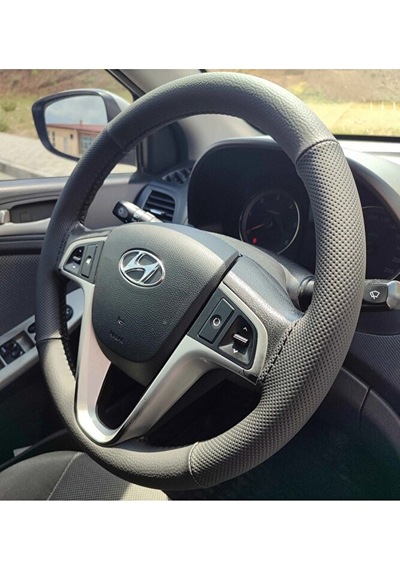Dikişli Direksiyon Kılıfı Siyah Deri Noktalı Deri Siyah Dikişli Hyundai Accent Blue İçin Renkli
