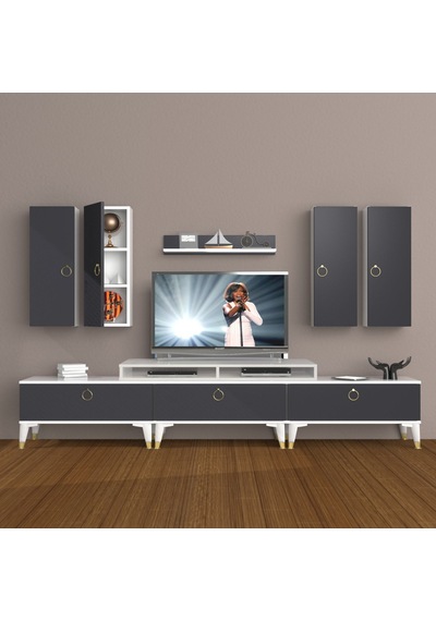 Decoraktiv Ekoflex 8d Mdf Gold Tv Ünitesi Tv Sehpası Beyaz - Antrasit
