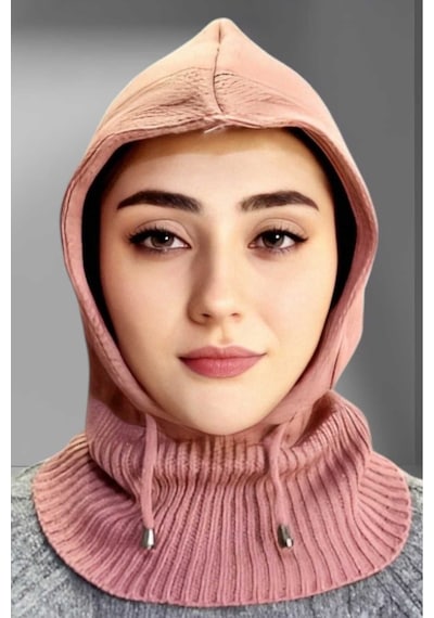 Uniquetrenders Balaclava Fitilli Triko Tesettür Örgü Bere Başlık Gül Kurusu