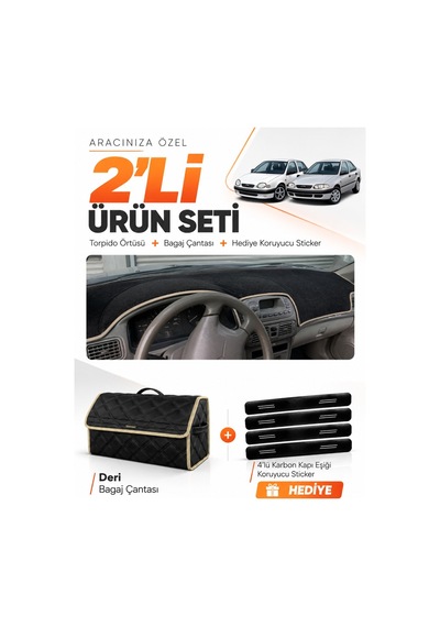 E-biz Toyota Corolla Terra E110 1997-2002 Uyumlu Torpido Örtüsü + Deri Çanta - Siyah-bej - To013