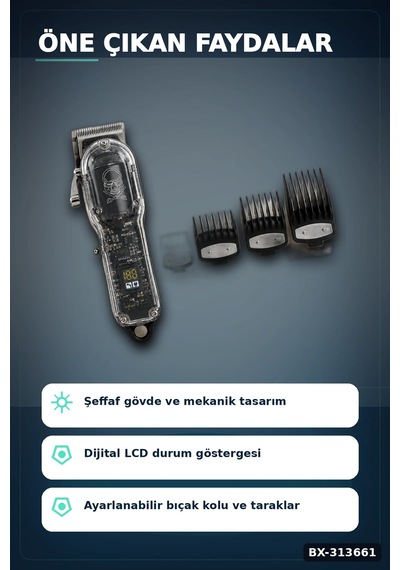 Lcd Ekranlı Şarjlı Saç Tıraş Makinesi 1800 Mah 4 Taraklı Usb Şarj Güçlü Motor Kesme Aleti Bx-313661